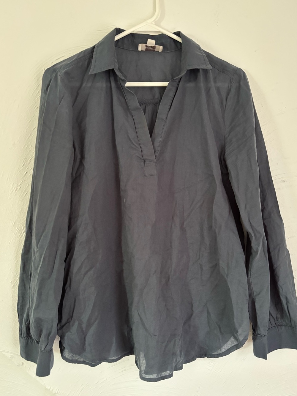 Loft Long-Sleeve Collared Pullover Shirt - Deep Blue Size Medium